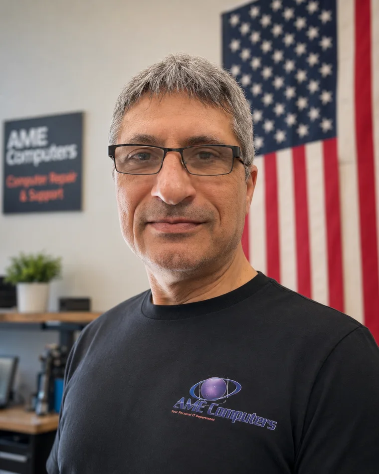 AME Computers owner in the Bellevue shop